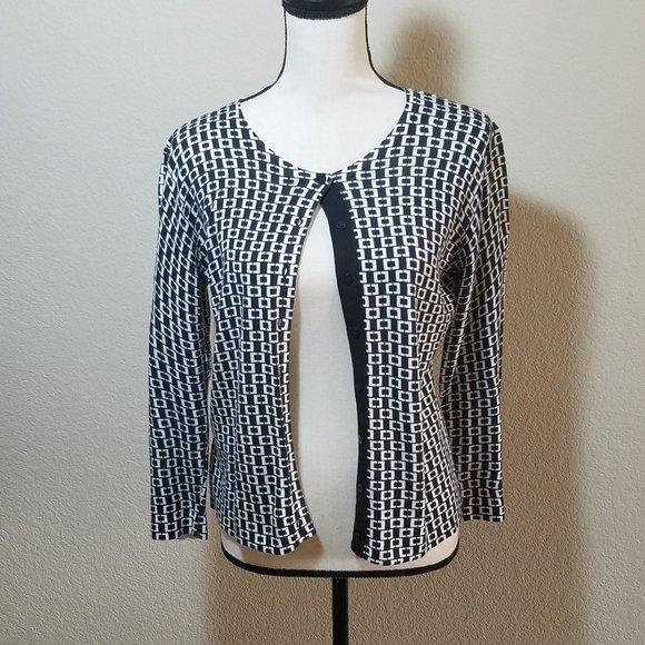 LOFT Sweaters - ANN TAYLOR LOFT BLACK WHITE CARDIGAN SWEATER MED